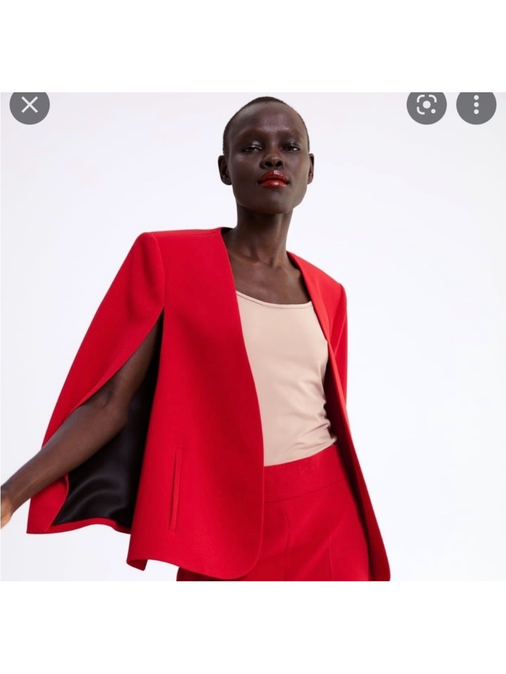 Ovi Red Split Sleeve Open-Front Cape Blazer
